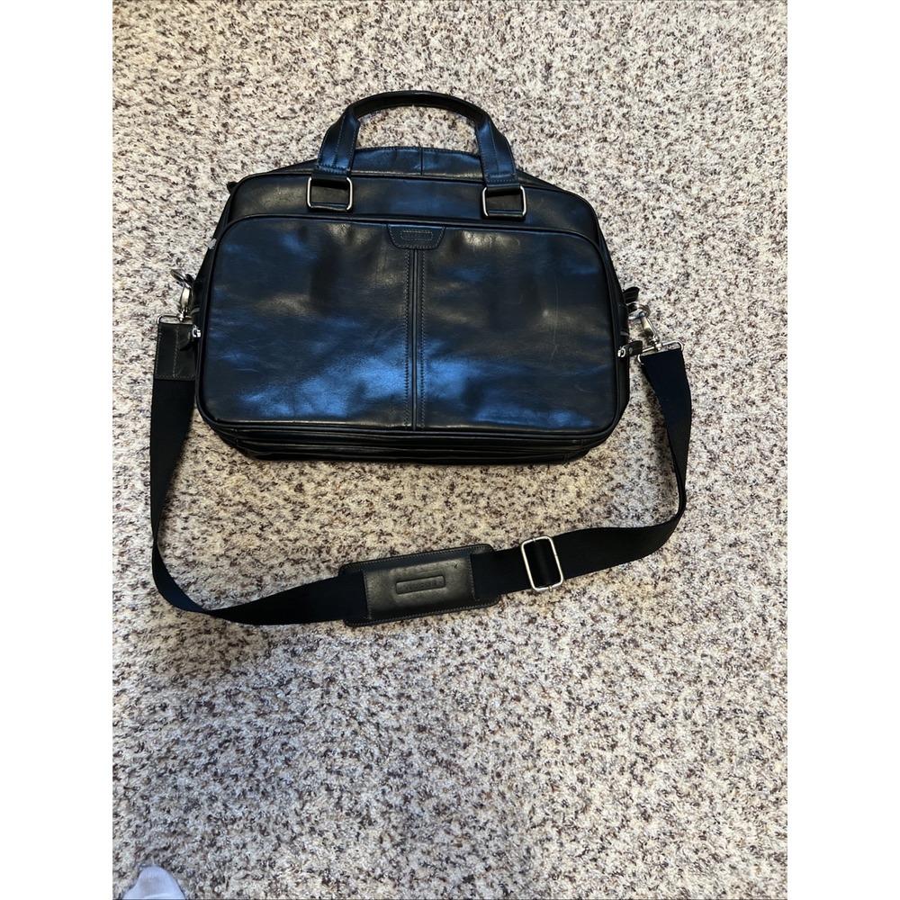 Fossil Black Leather Computer Crossbody Messenger Bag Size : Large 2 Handles